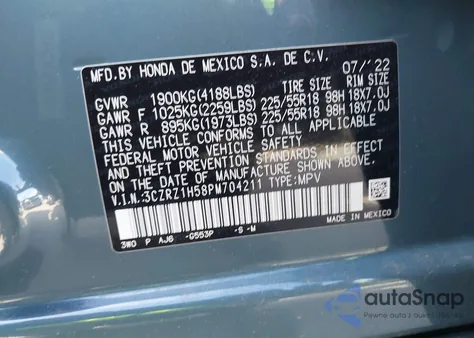 2023 Honda Hr-V 2Wd Sport z USA, uszkodzony, nr VIN 3CZRZ1H58PM704211
